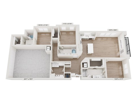A floor plan of an apartment with dimensions.